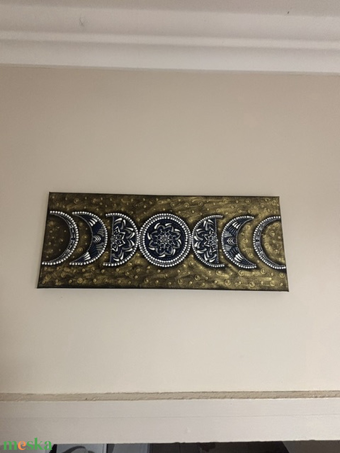 Holdfázisok kozmikus mandala pontfestéssel � Kézzel festett panoráma akril falikép (20x40 cm) - otthon & életmód - dekoráció - spiritualitás - mandala - Meska.hu