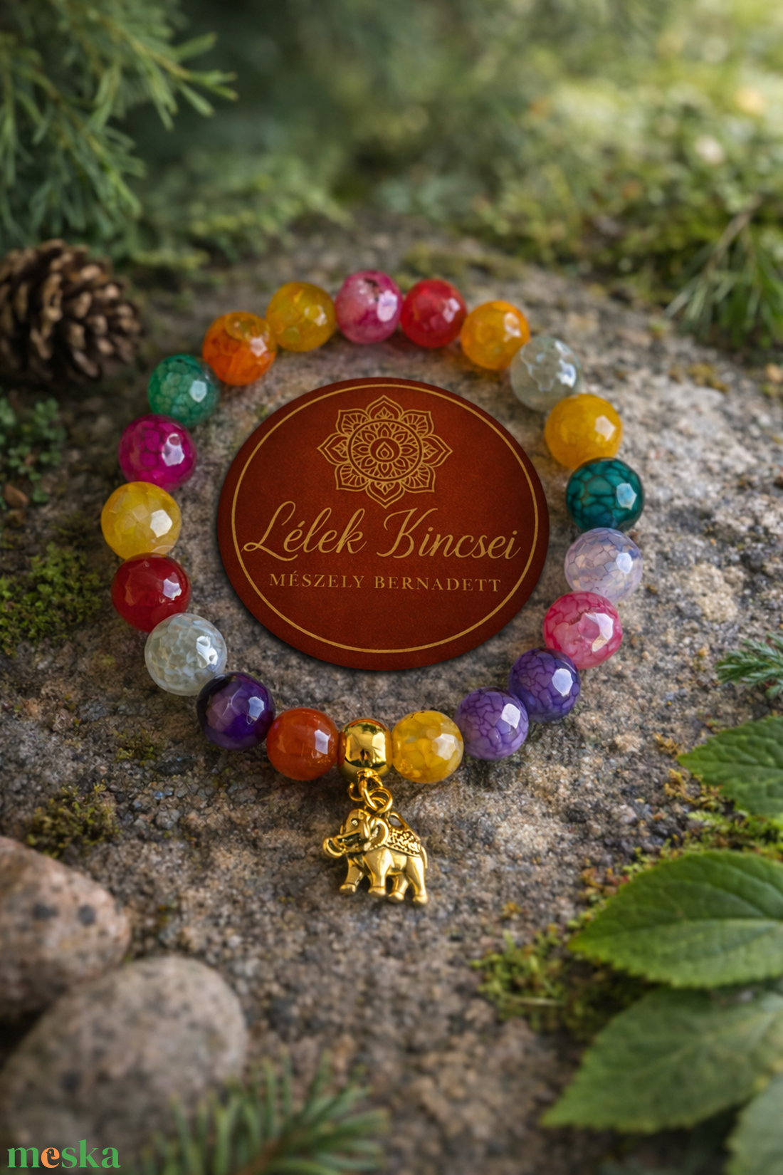 Színes Achát fazettált - ékszer - karkötő - karkötő medállal - Meska.hu