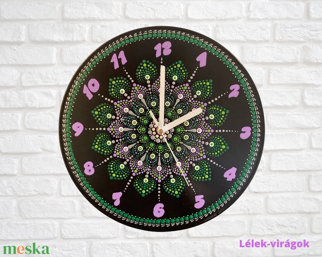 Óra lila és zöld mandala mintával - otthon & életmód - dekoráció - spiritualitás - mandala - Meska.hu