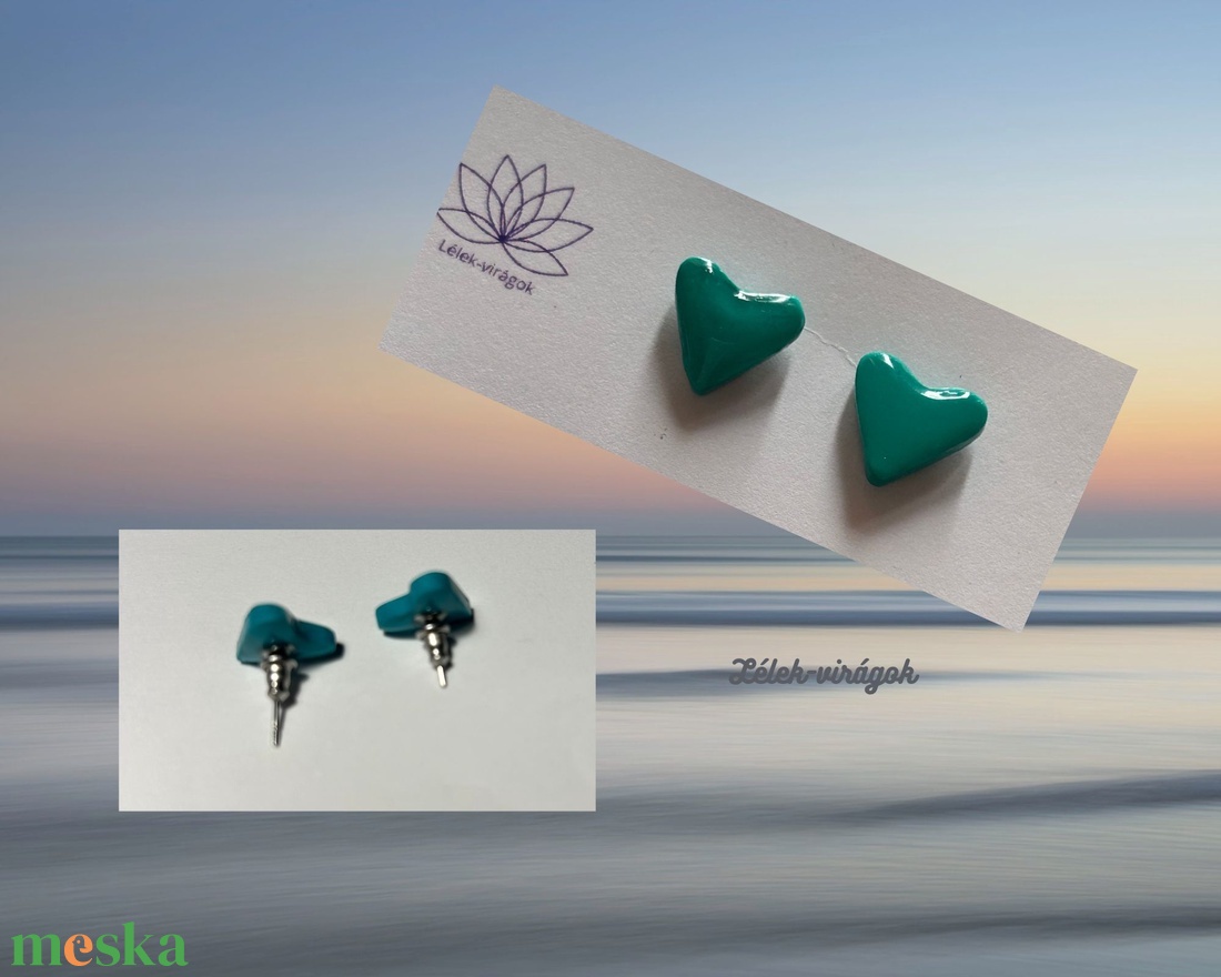 Türkíz színű szív polymer clay fülbevaló - ékszer - fülbevaló - pötty fülbevaló - Meska.hu Türkíz színű szív polymer clay fülbevaló - ékszer - fülbevaló - pötty fülbevaló - Meska.hu