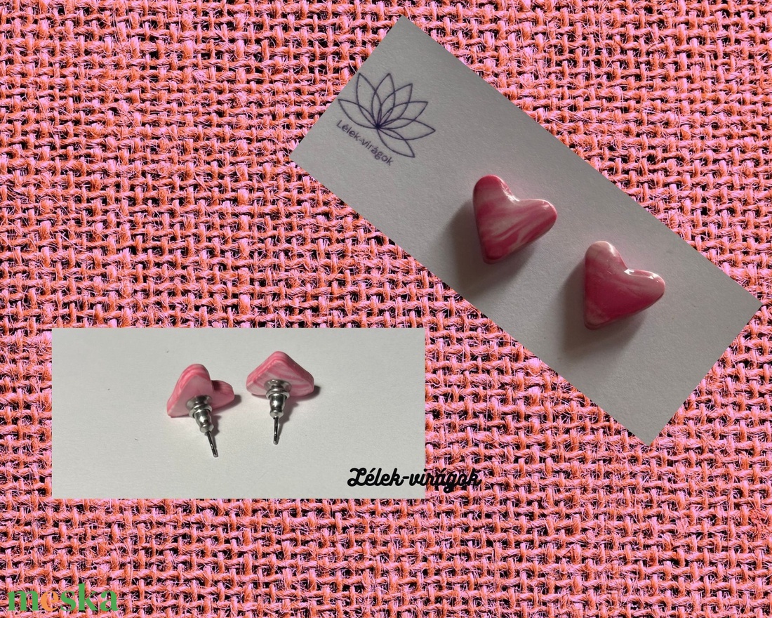 Rózsaszín-fehér színátmenetes szív polymer clay fülbevaló - ékszer - fülbevaló - pötty fülbevaló - Meska.hu Rózsaszín-fehér színátmenetes szív polymer clay fülbevaló - ékszer - fülbevaló - pötty fülbevaló - Meska.hu