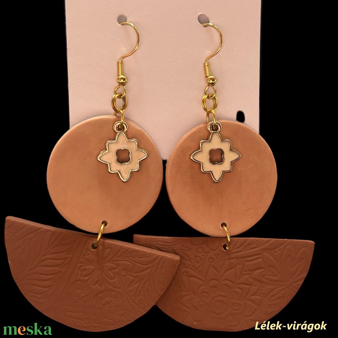 Barna és bézs színű polymer clay fülbevaló - ékszer - fülbevaló - lógó fülbevaló - Meska.hu Barna és bézs színű polymer clay fülbevaló - ékszer - fülbevaló - lógó fülbevaló - Meska.hu