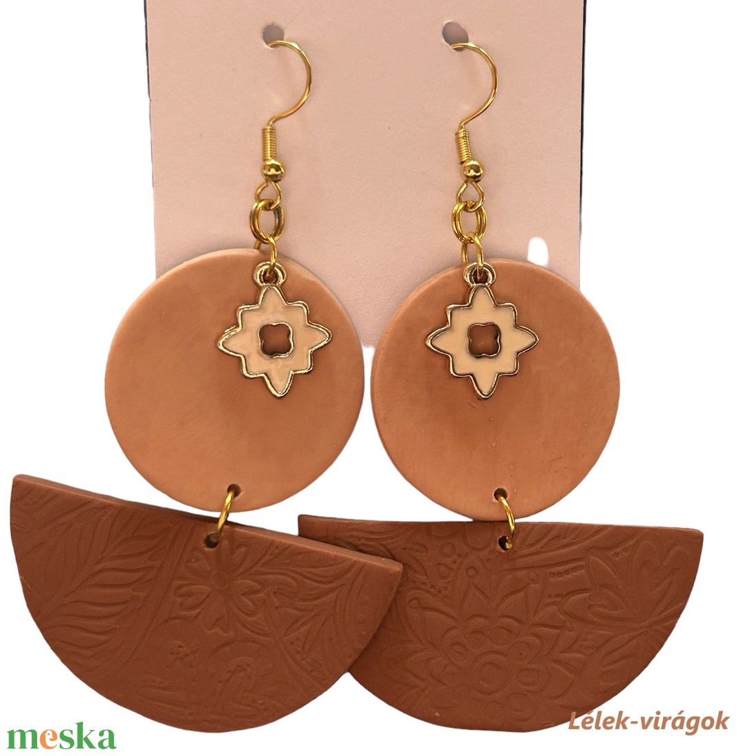 Barna és bézs színű polymer clay fülbevaló - ékszer - fülbevaló - lógó fülbevaló - Meska.hu Barna és bézs színű polymer clay fülbevaló - ékszer - fülbevaló - lógó fülbevaló - Meska.hu