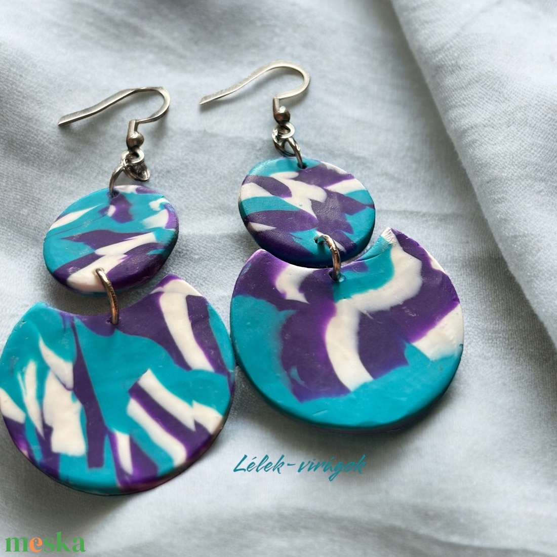 Lila és türkiz színű polymer clay fülbevaló - ékszer - fülbevaló - lógó fülbevaló - Meska.hu Lila és türkiz színű polymer clay fülbevaló - ékszer - fülbevaló - lógó fülbevaló - Meska.hu