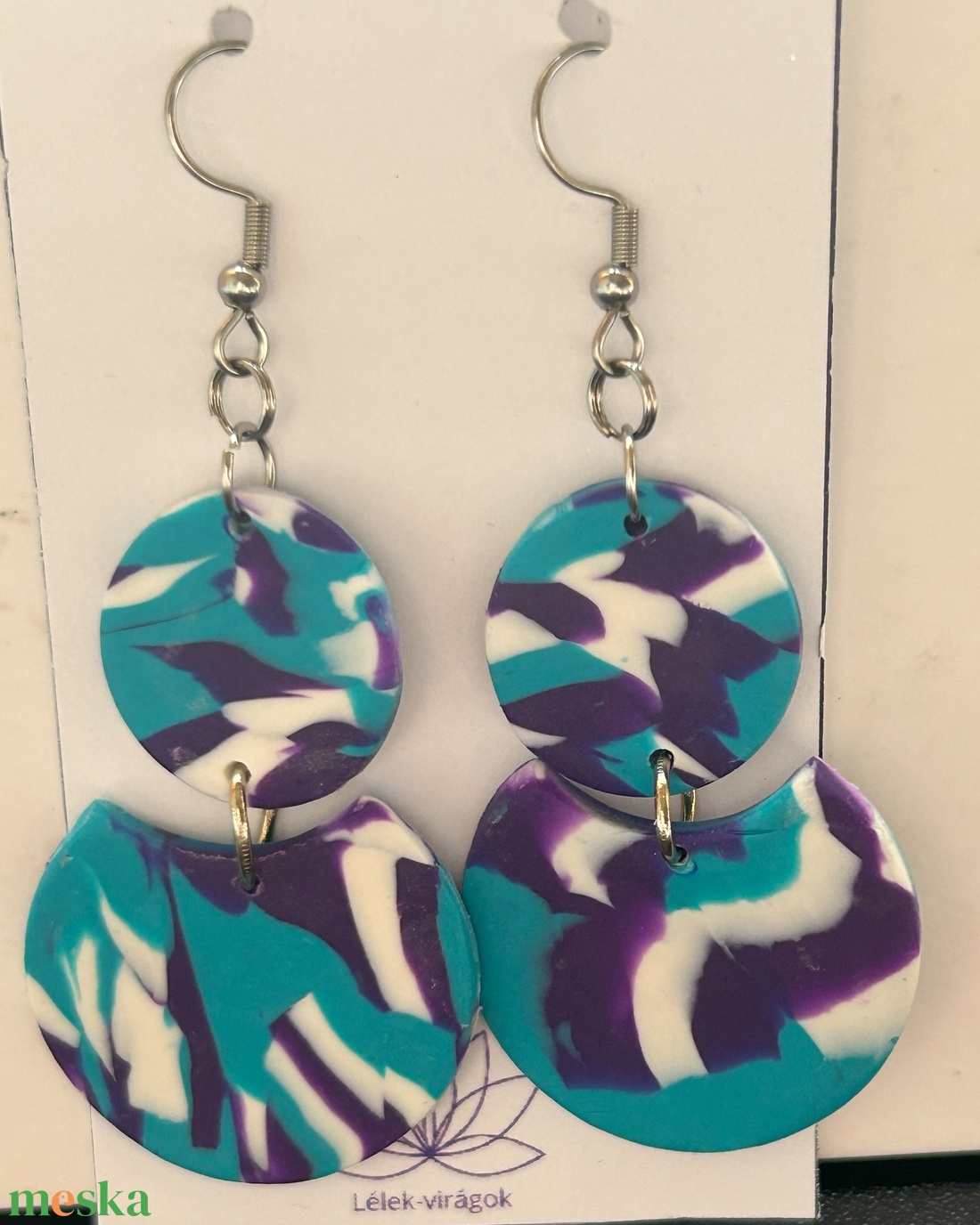 Lila és türkiz színű polymer clay fülbevaló - ékszer - fülbevaló - lógó fülbevaló - Meska.hu Lila és türkiz színű polymer clay fülbevaló - ékszer - fülbevaló - lógó fülbevaló - Meska.hu