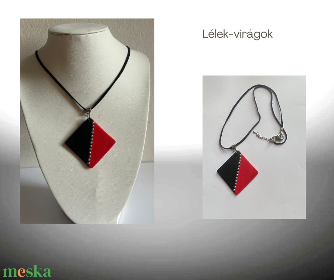  Piros és fekete polymer clay medálos nyaklánc  - ékszer - nyaklánc - medálos nyaklánc - Meska.hu