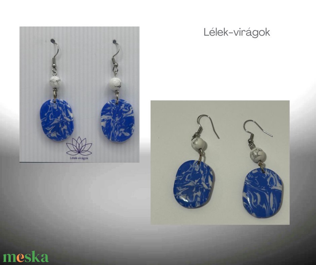 Kék és fehét színű polymer clay fülbevaló howlittal - ékszer - fülbevaló - lógó fülbevaló - Meska.hu Kék és fehét színű polymer clay fülbevaló howlittal - ékszer - fülbevaló - lógó fülbevaló - Meska.hu
