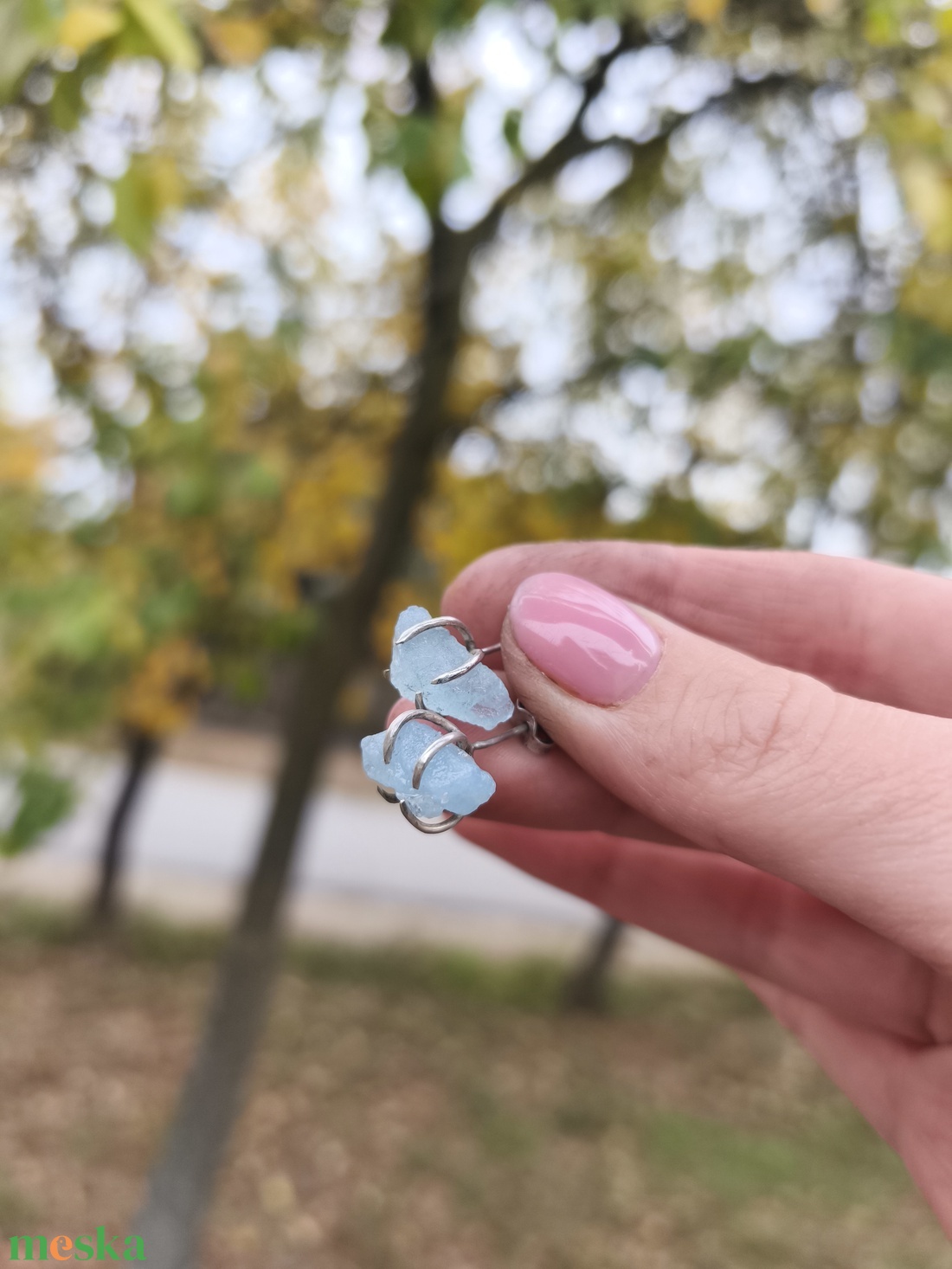 Akvamarin fülbevaló  - ékszer - fülbevaló - pötty fülbevaló - Meska.hu