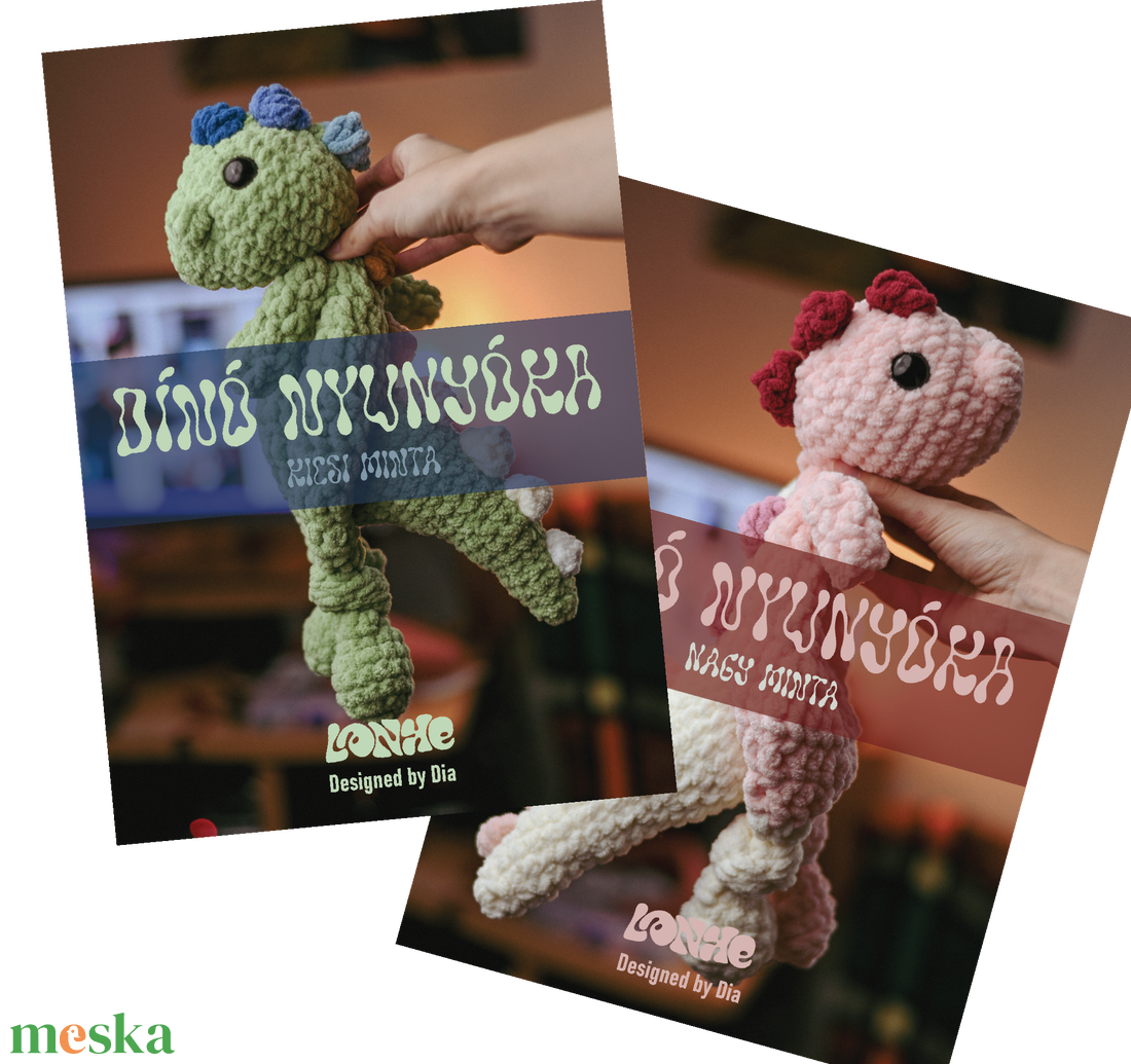 Dínó nyunyóka 2in1 minta kicsi és nagy - diy (csináld magad) - szabásminta, útmutató - horgolási minta - Meska.hu