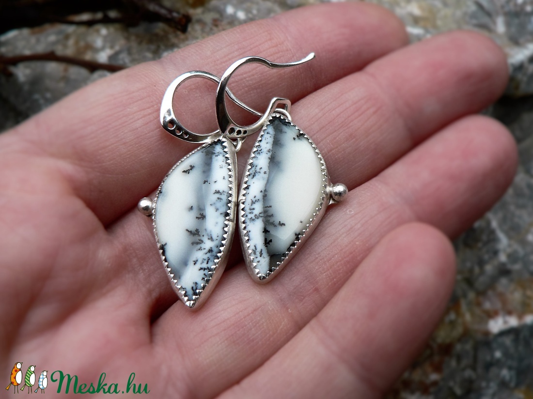 Ezüst Dendrites Opál (Merlinit) fülbevaló -  - Meska.hu