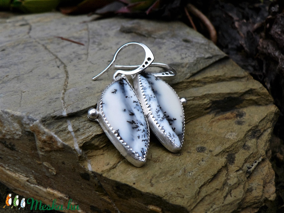 Ezüst Dendrites Opál (Merlinit) fülbevaló -  - Meska.hu