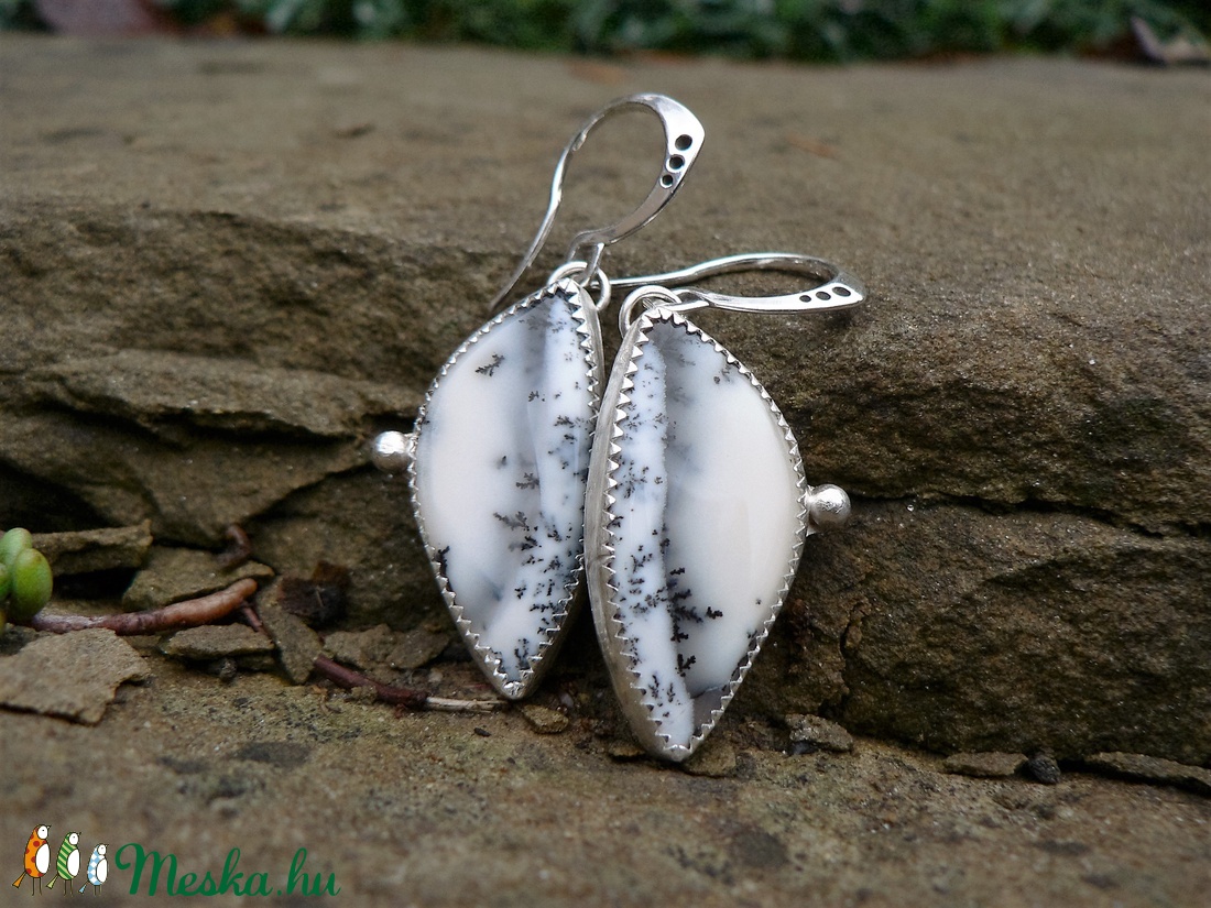 Ezüst Dendrites Opál (Merlinit) fülbevaló -  - Meska.hu