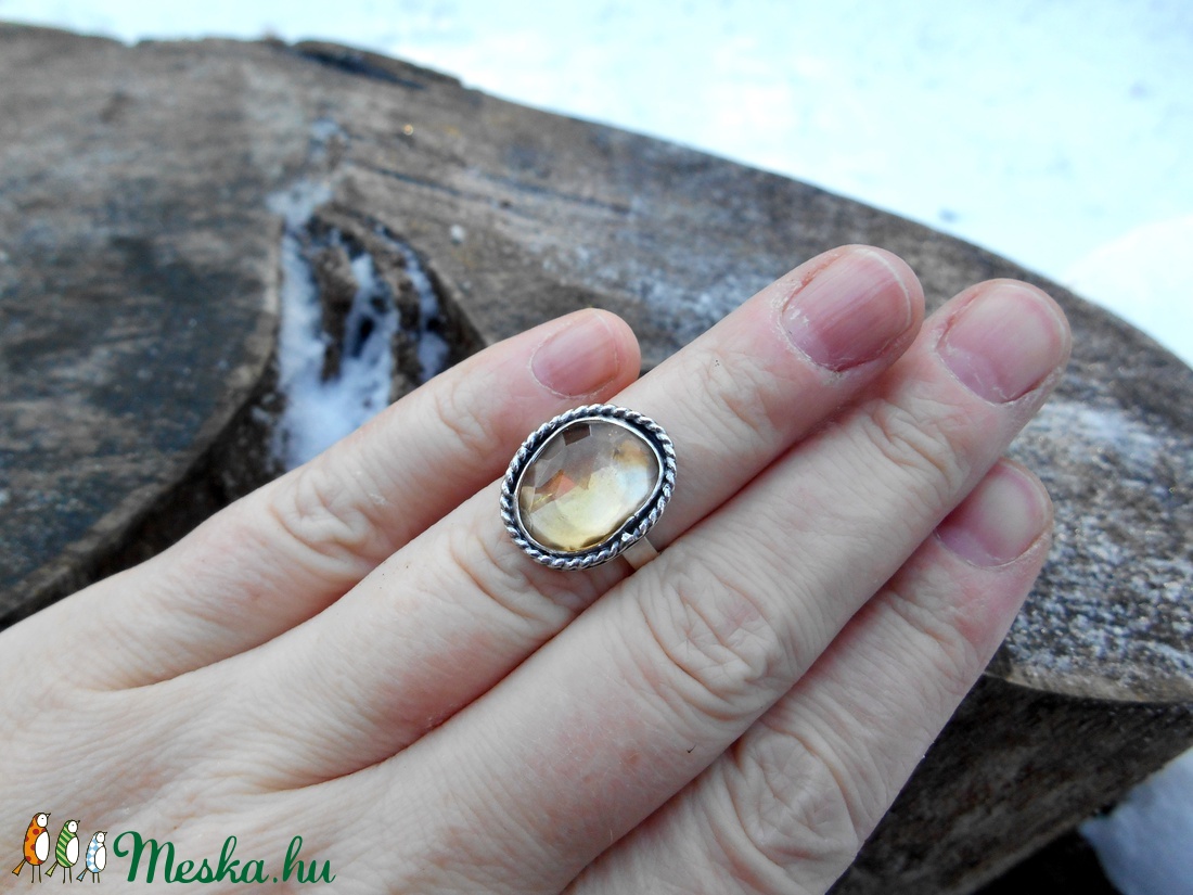 Ezüst Citrin gyűrű - ékszer - gyűrű - statement gyűrű - Meska.hu