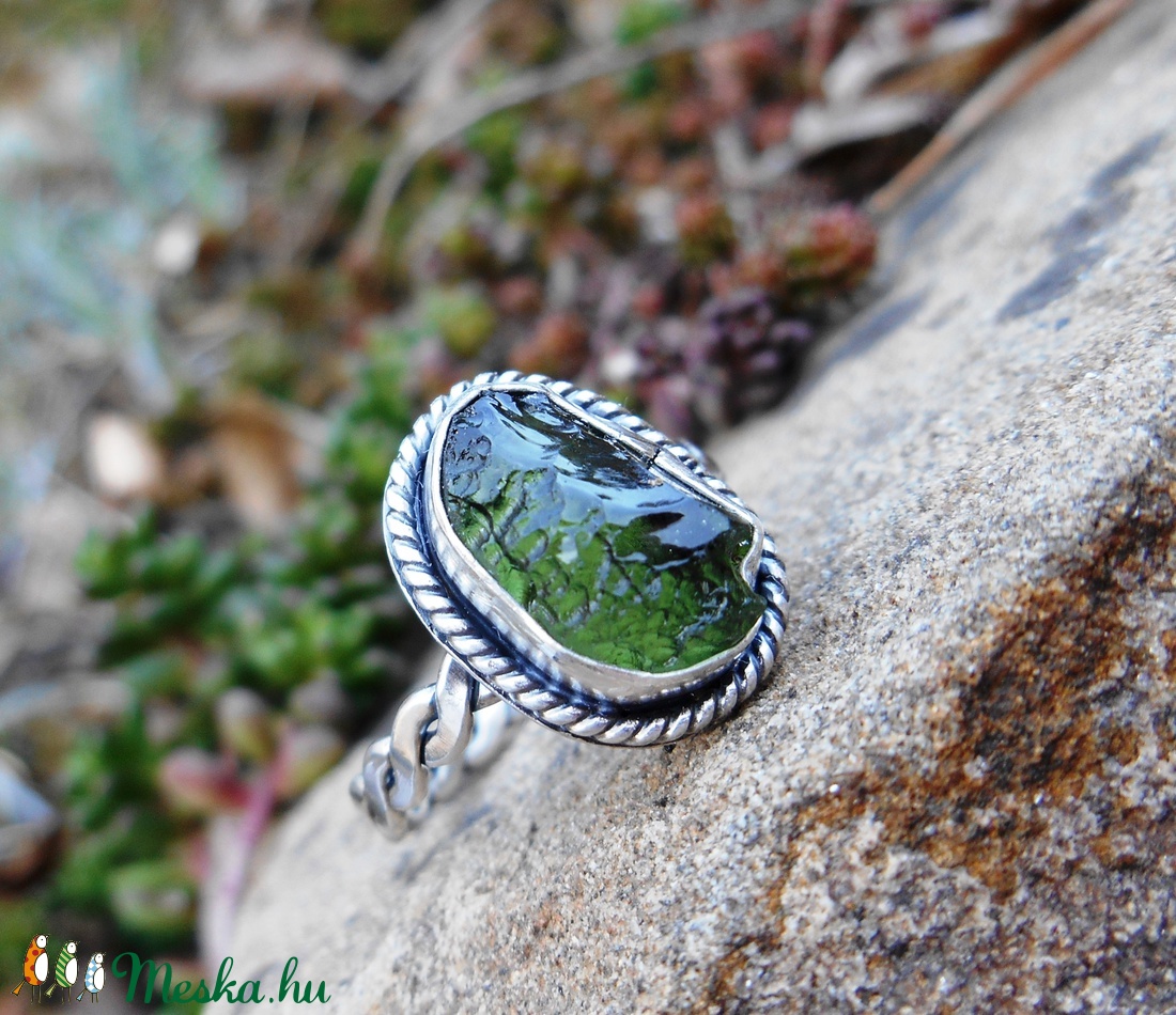 Ezüst Moldavit gyűrű -  - Meska.hu