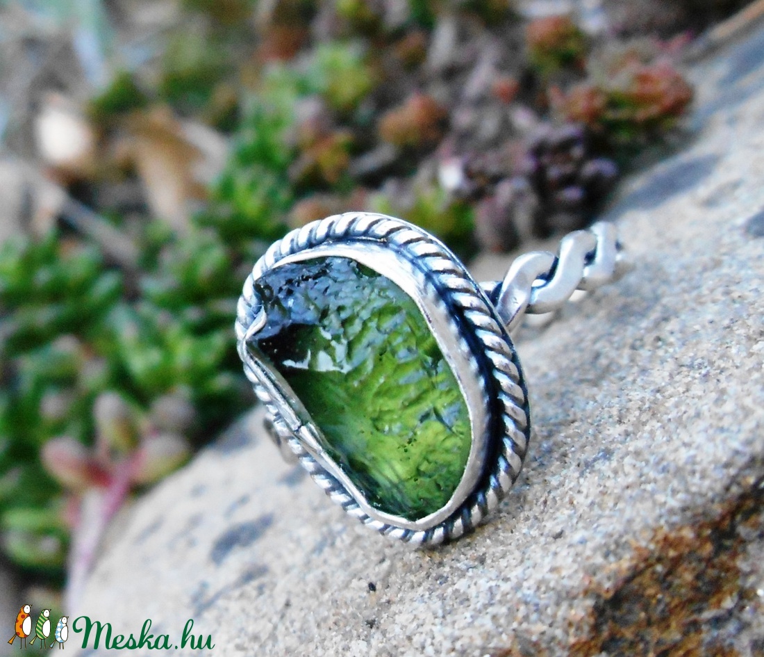 Ezüst Moldavit gyűrű -  - Meska.hu
