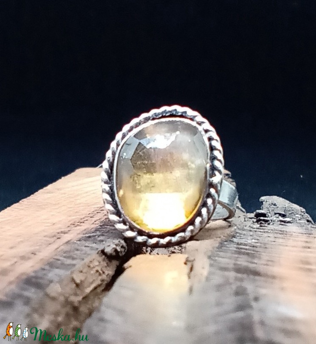 Ezüst Citrin gyűrű - ékszer - gyűrű - statement gyűrű - Meska.hu