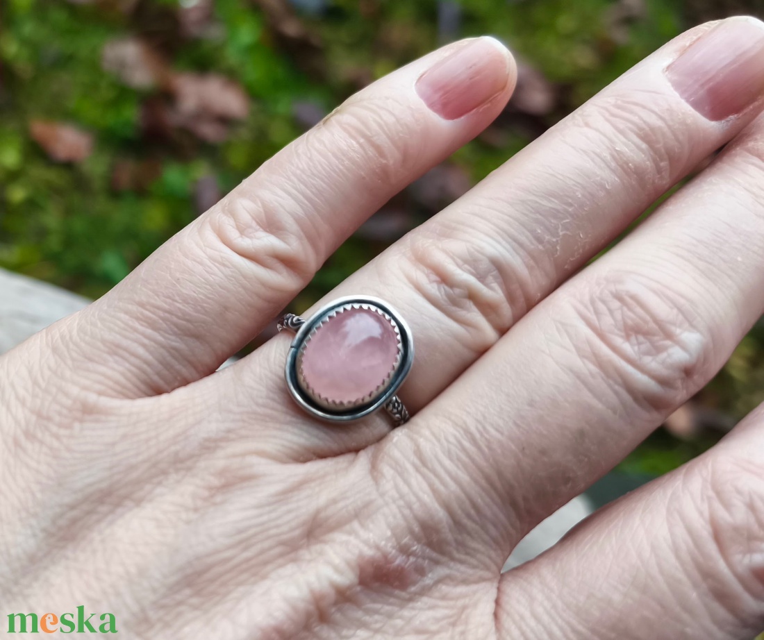Ezüst Rózsakvarc gyűrű - ékszer - gyűrű - vékony gyűrű - Meska.hu