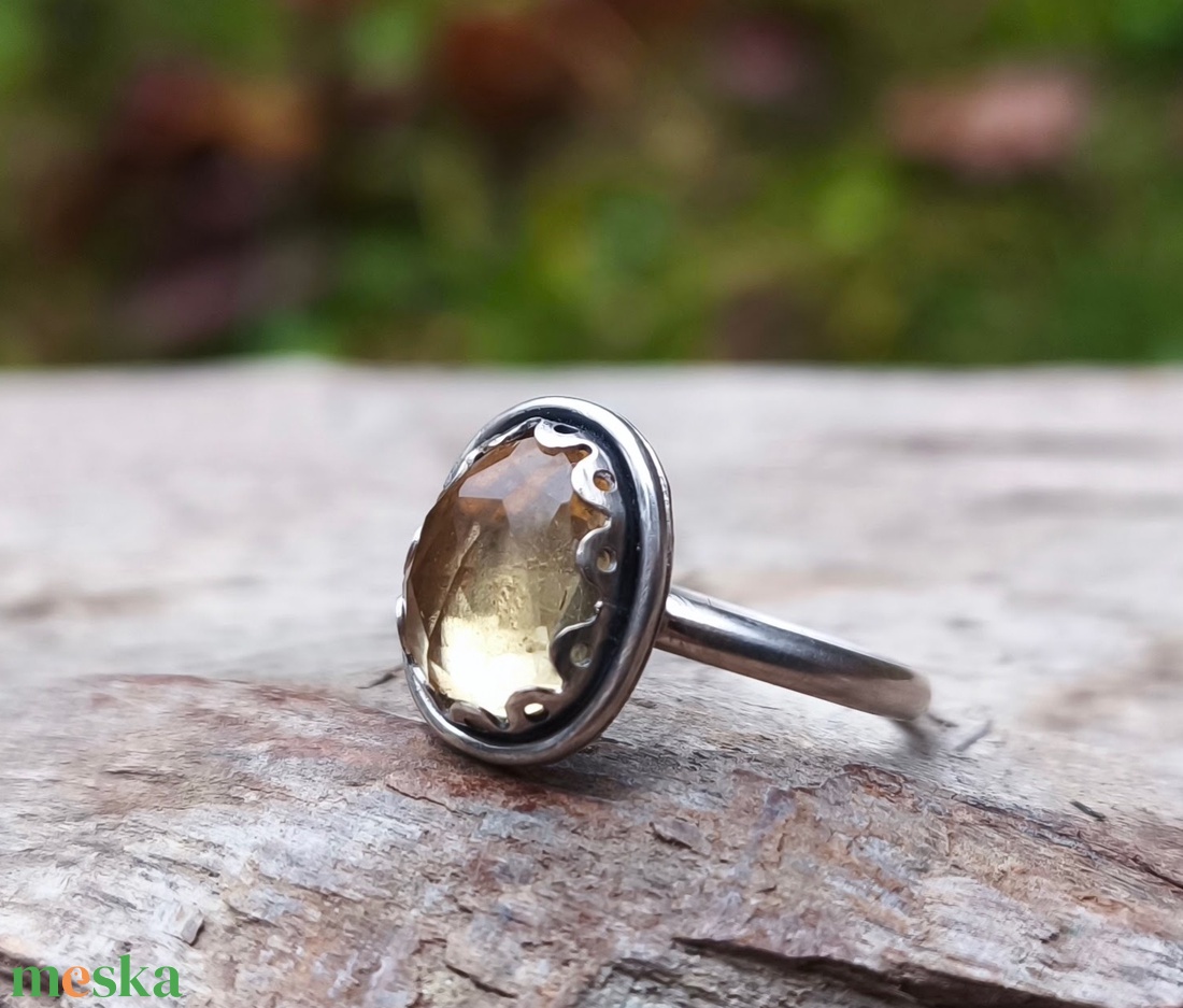 Ezüst Citrin gyűrű - ékszer - gyűrű - statement gyűrű - Meska.hu