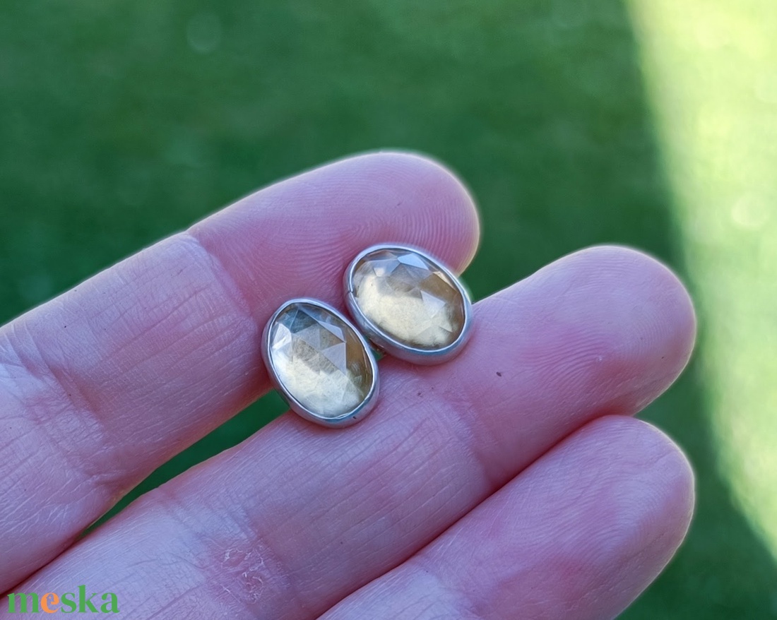 Ezüst Citrin fülbevaló - ékszer - fülbevaló - pötty fülbevaló - Meska.hu