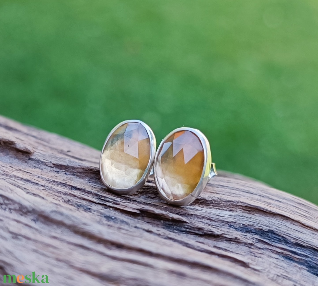 Ezüst Citrin fülbevaló - ékszer - fülbevaló - pötty fülbevaló - Meska.hu