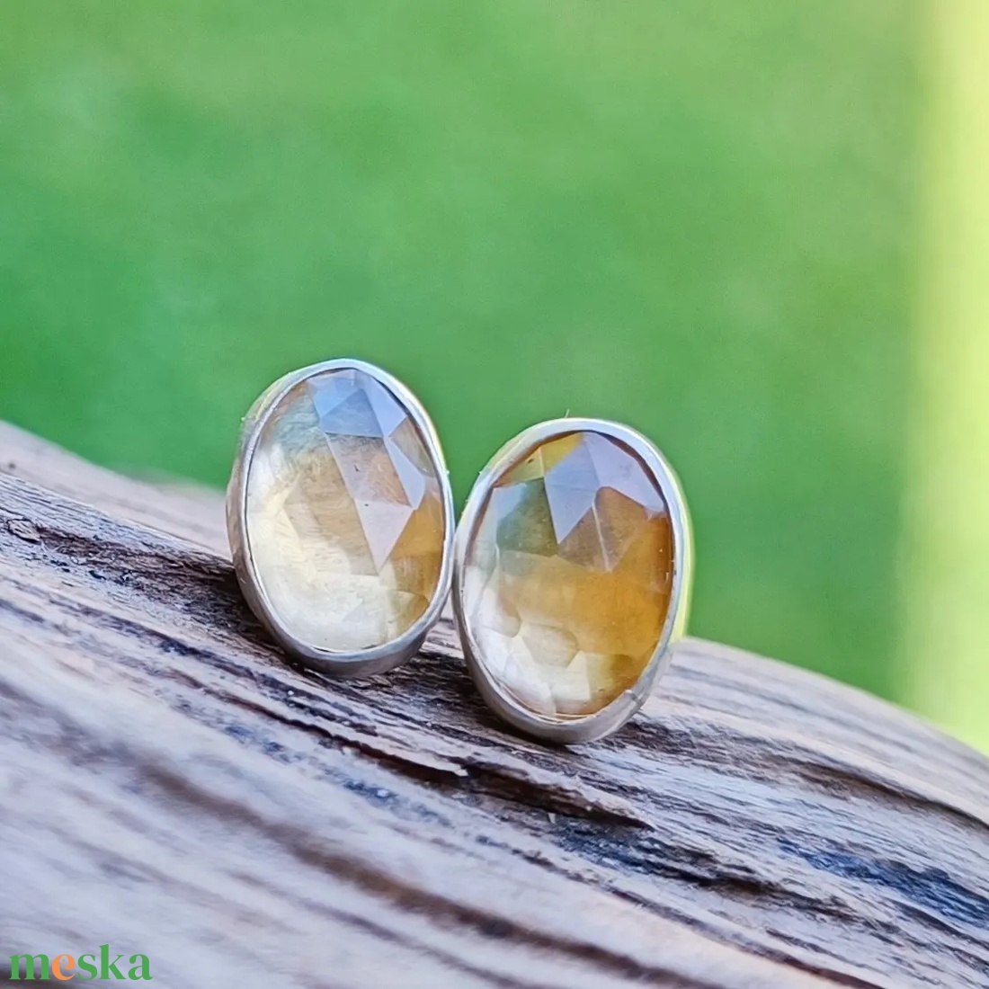 Ezüst Citrin fülbevaló - ékszer - fülbevaló - pötty fülbevaló - Meska.hu