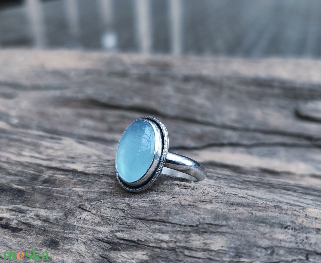 Ezüst Akvamarin gyűrű - ékszer - gyűrű - vékony gyűrű - Meska.hu