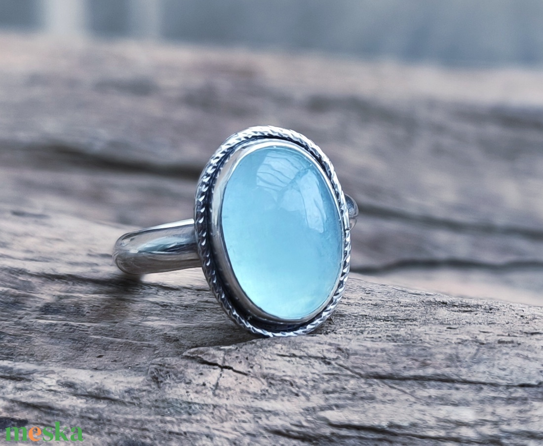 Ezüst Akvamarin gyűrű - ékszer - gyűrű - vékony gyűrű - Meska.hu