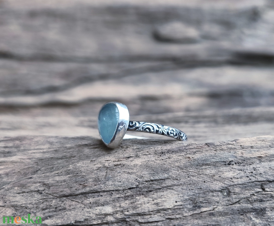 Ezüst Akvamarin gyűrű - ékszer - gyűrű - vékony gyűrű - Meska.hu