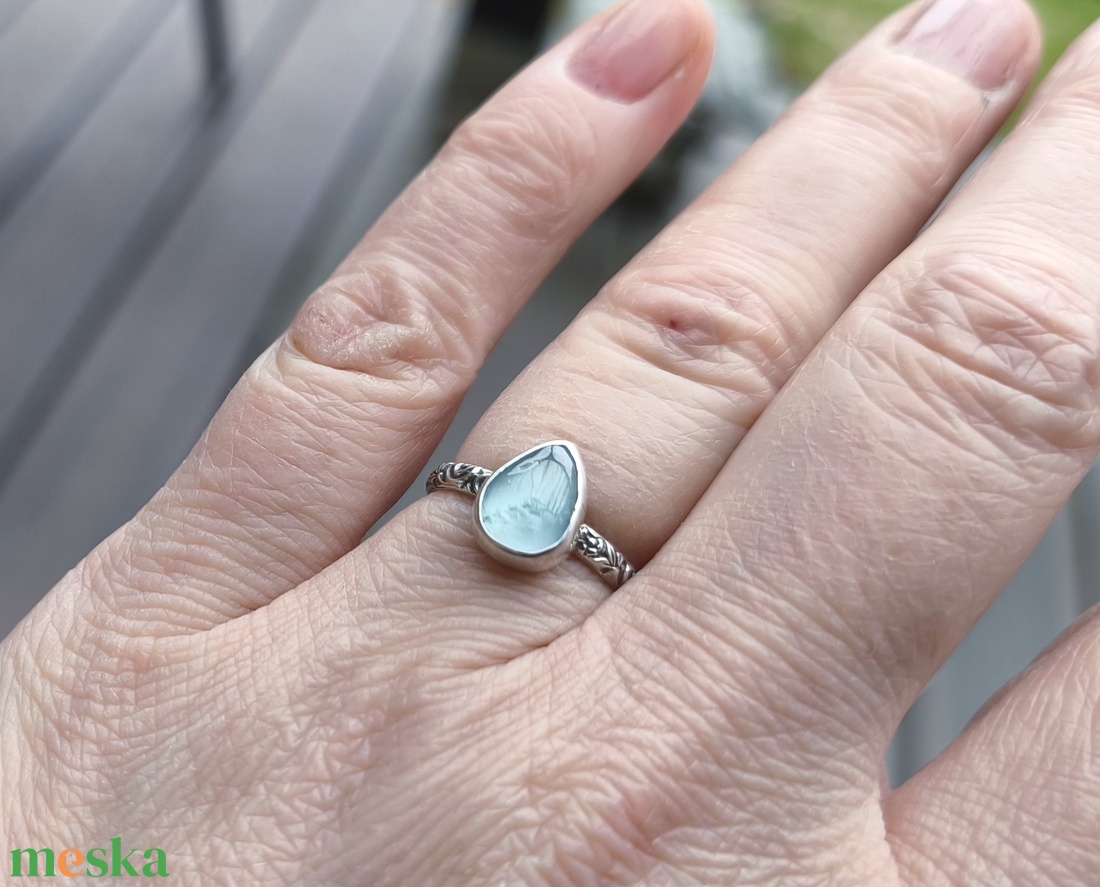 Ezüst Akvamarin gyűrű - ékszer - gyűrű - vékony gyűrű - Meska.hu