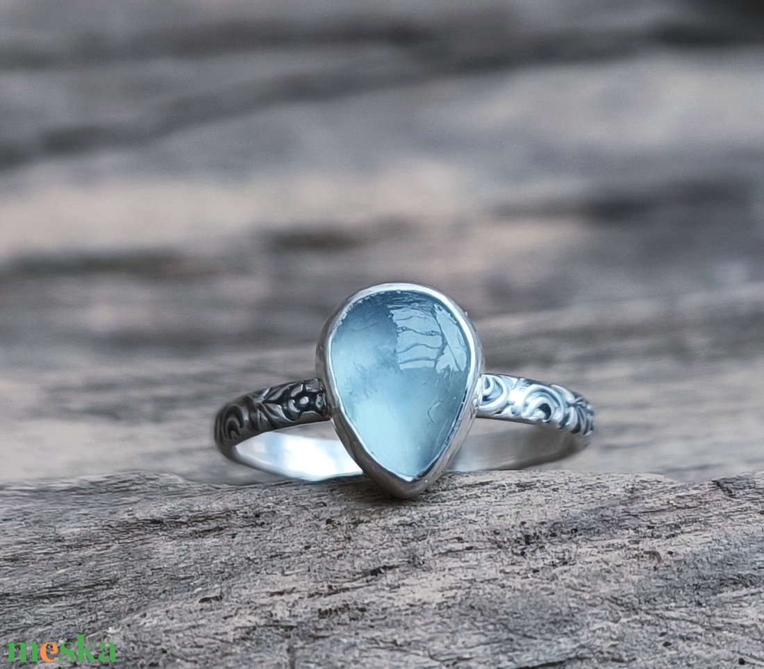 Ezüst Akvamarin gyűrű - ékszer - gyűrű - vékony gyűrű - Meska.hu