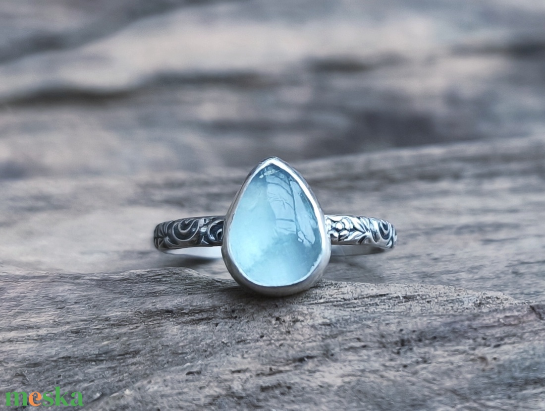 Ezüst Akvamarin gyűrű - ékszer - gyűrű - vékony gyűrű - Meska.hu