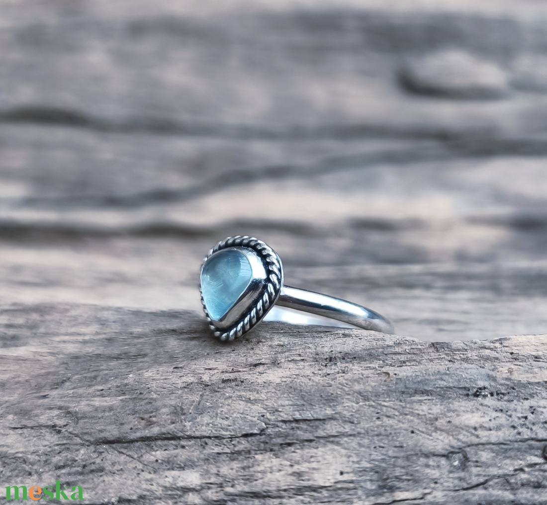 Ezüst Akvamarin gyűrű - ékszer - gyűrű - vékony gyűrű - Meska.hu