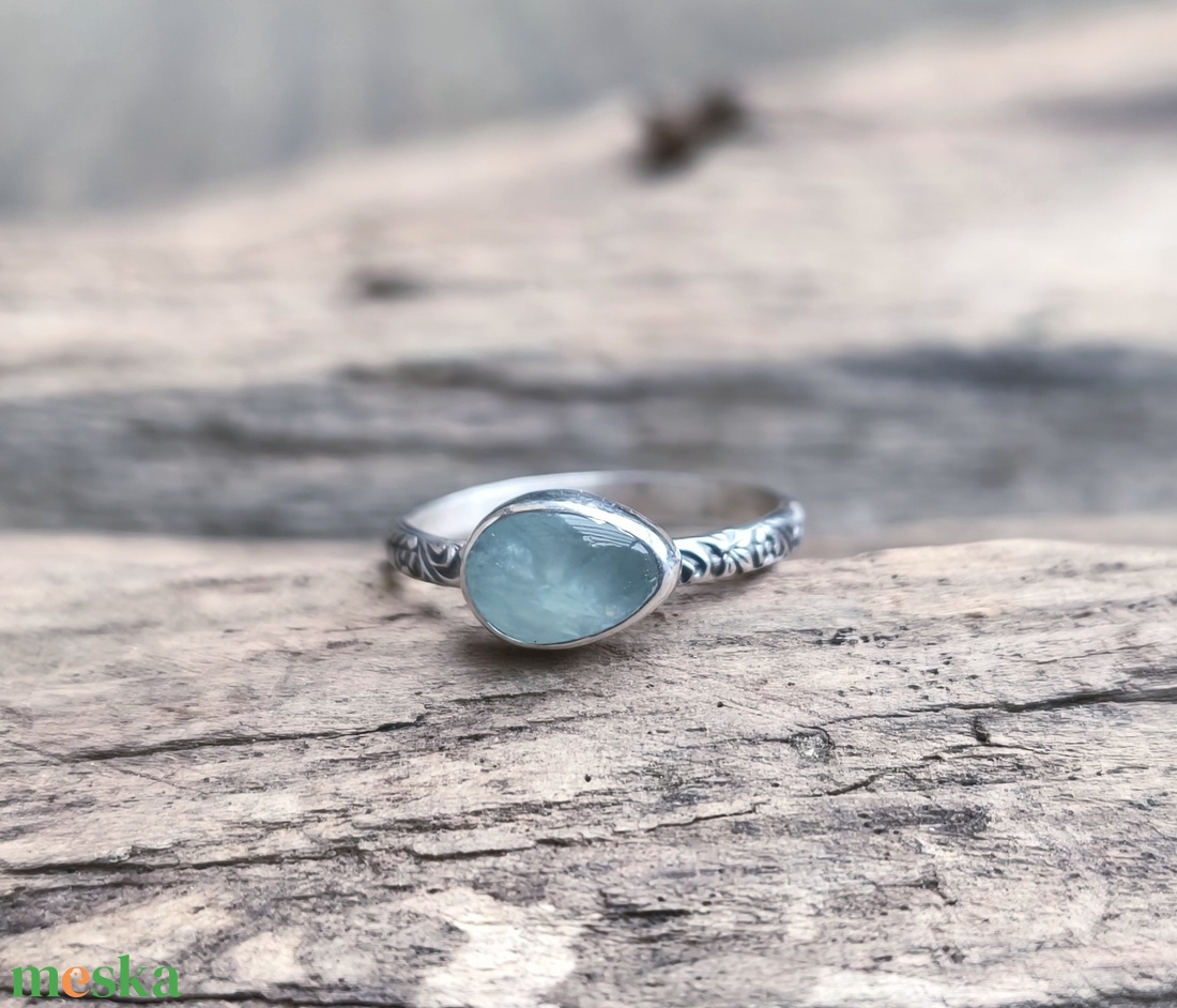 Ezüst Akvamarin gyűrű - ékszer - gyűrű - vékony gyűrű - Meska.hu