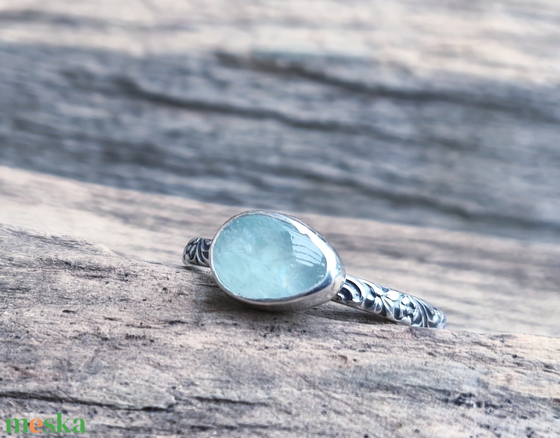 Ezüst Akvamarin gyűrű - ékszer - gyűrű - vékony gyűrű - Meska.hu