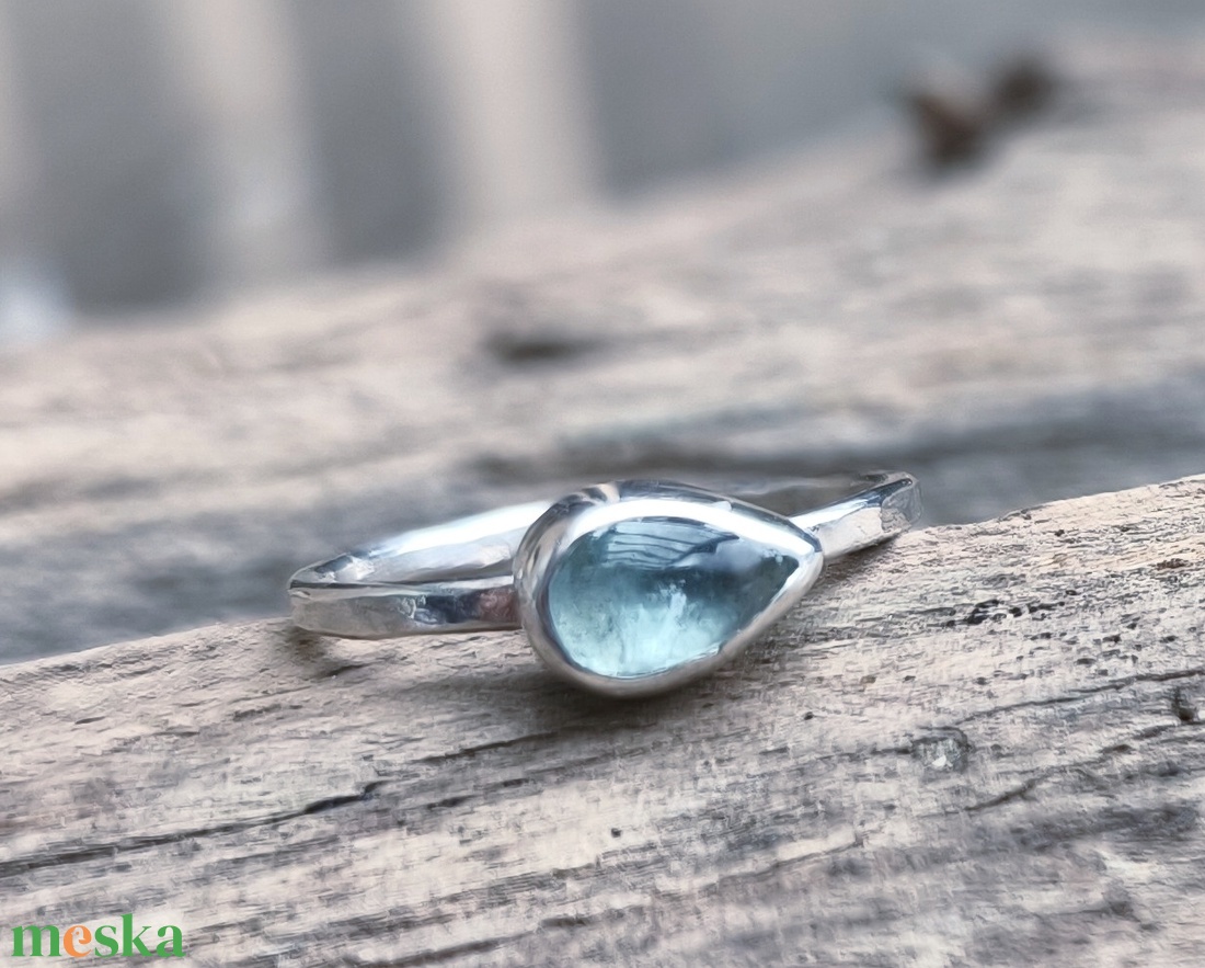 Ezüst Akvamarin gyűrű - ékszer - gyűrű - vékony gyűrű - Meska.hu