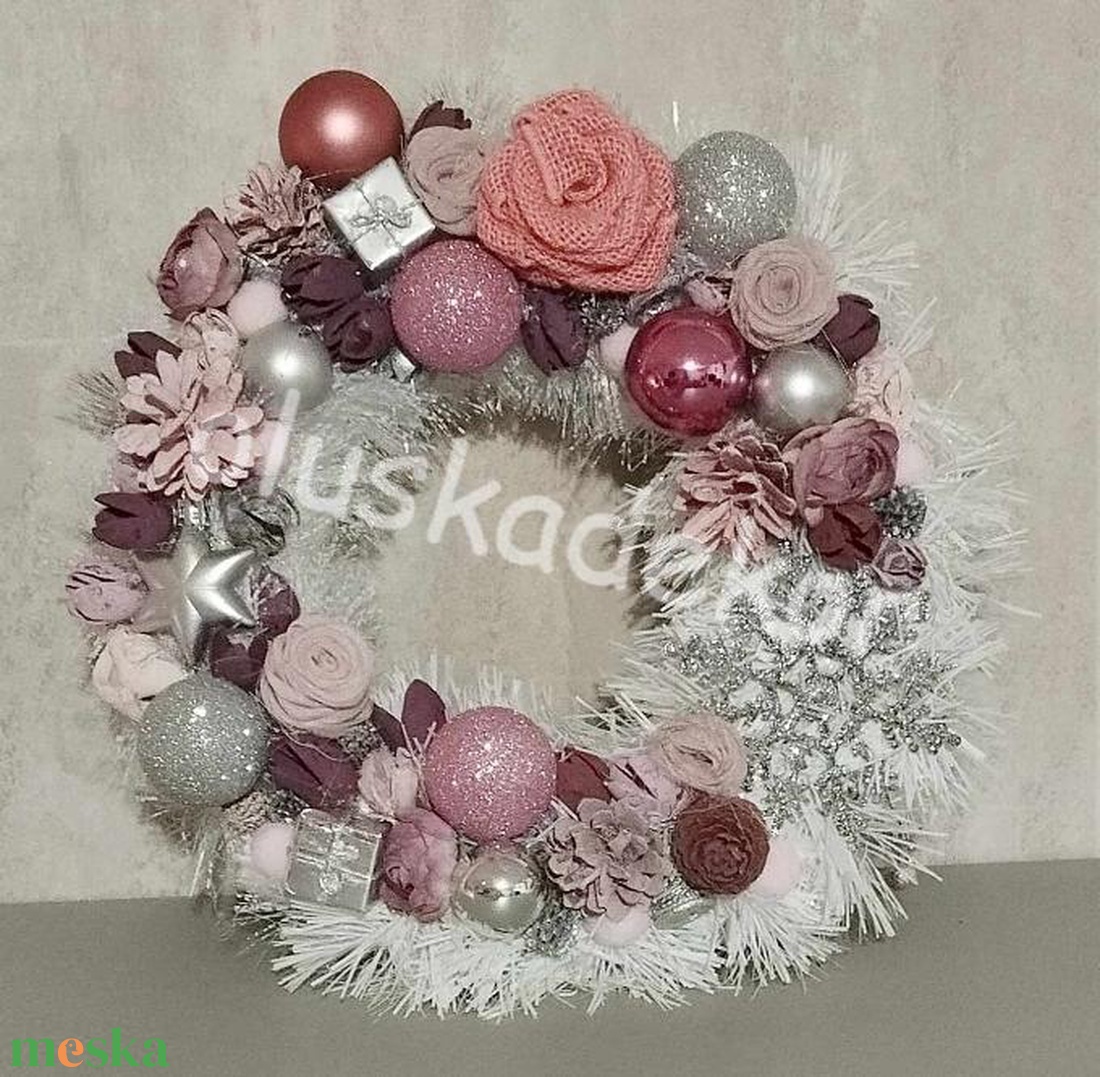 Rózsaszín - ezüst adventi koszorú, ajtó kopogtató - 25cm - karácsony - adventi díszek - adventi ajtódísz - Meska.hu Rózsaszín - ezüst adventi koszorú, ajtó kopogtató - 25cm - karácsony - adventi díszek - adventi ajtódísz - Meska.hu
