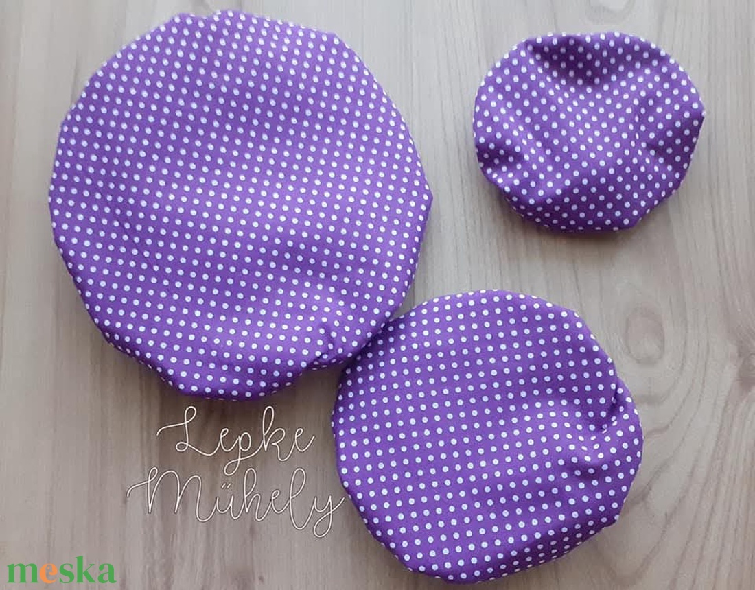 Edényfedő szett, lila pöttyös  - otthon & életmód - konyhafelszerelés, tálalás - konyhai textil - edényfogó & edényfedő - Meska.hu
