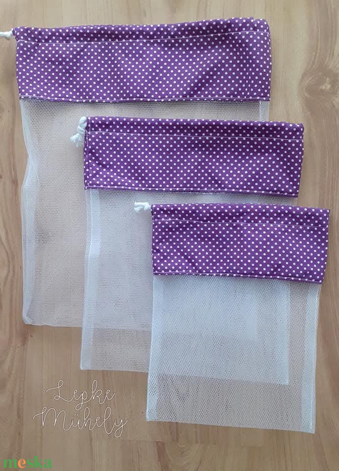 Bevásárlózsák, lila pöttyös  - táska & tok - bevásárlás & shopper táska - zöldség/gyümölcs zsák - Meska.hu