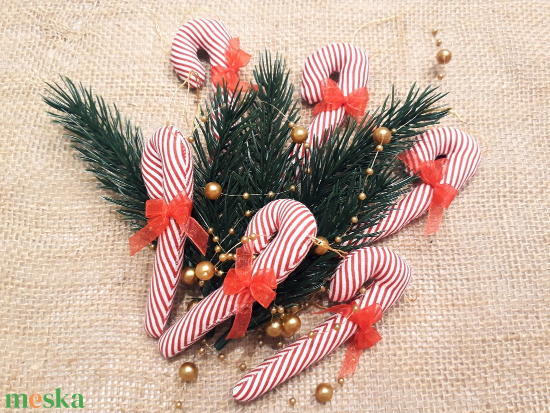 Piros- fehér csíkos cukorrúd - karácsony - karácsonyi lakásdekoráció - karácsonyfadíszek - Meska.hu