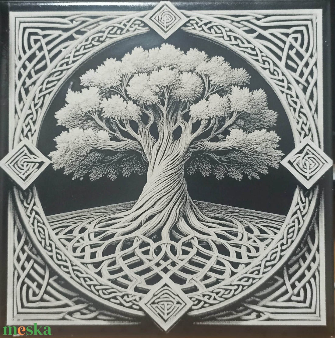 Falicsempére lézerrel gravírozott életfe, 200x200mm - otthon & életmód - dekoráció - fali és függő dekoráció - csempe - Meska.hu
