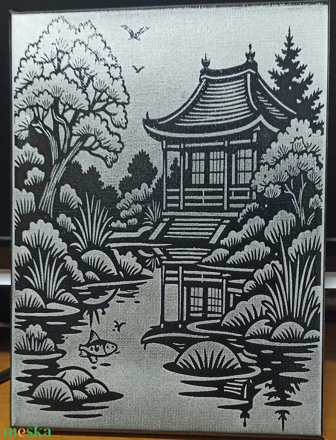Japánkerti tájkép feszített vászonra gravírozva, keret: 180x240mm - otthon & életmód - dekoráció - kép & falikép - vászonkép - Meska.hu