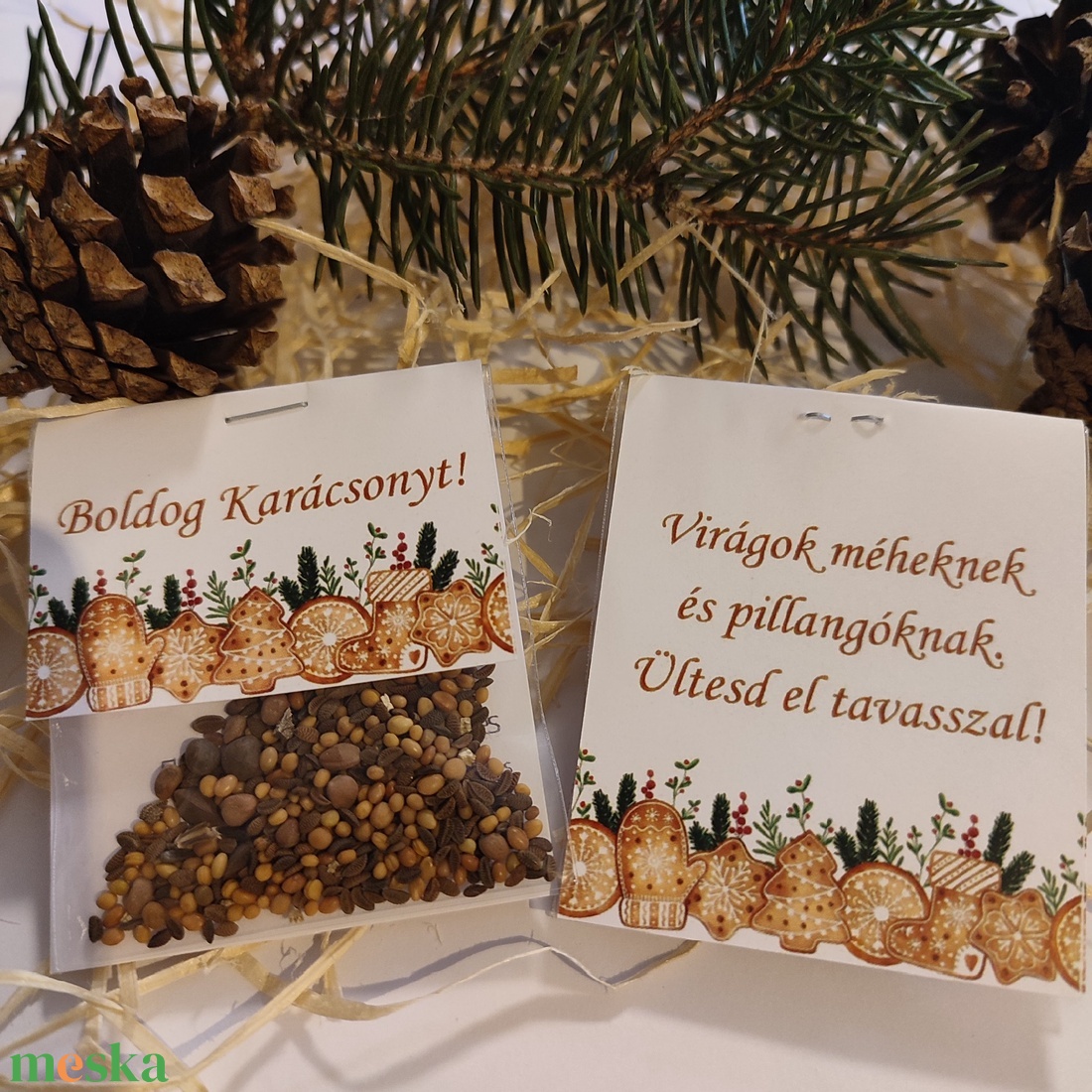 Virágmagos csomagocska KARÁCSONYRA - karácsony - karácsonyi ajándékozás - karácsonyi képeslap, üdvözlőlap, ajándékkísérő - Meska.hu