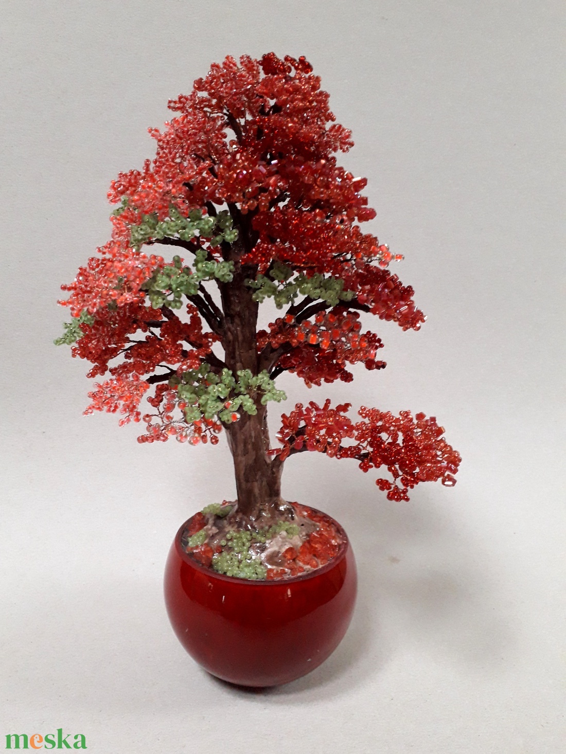 Vörös ősz gyöngyfa - otthon & lakás - dekoráció - asztal és polc dekoráció - bonsai - Meska.hu