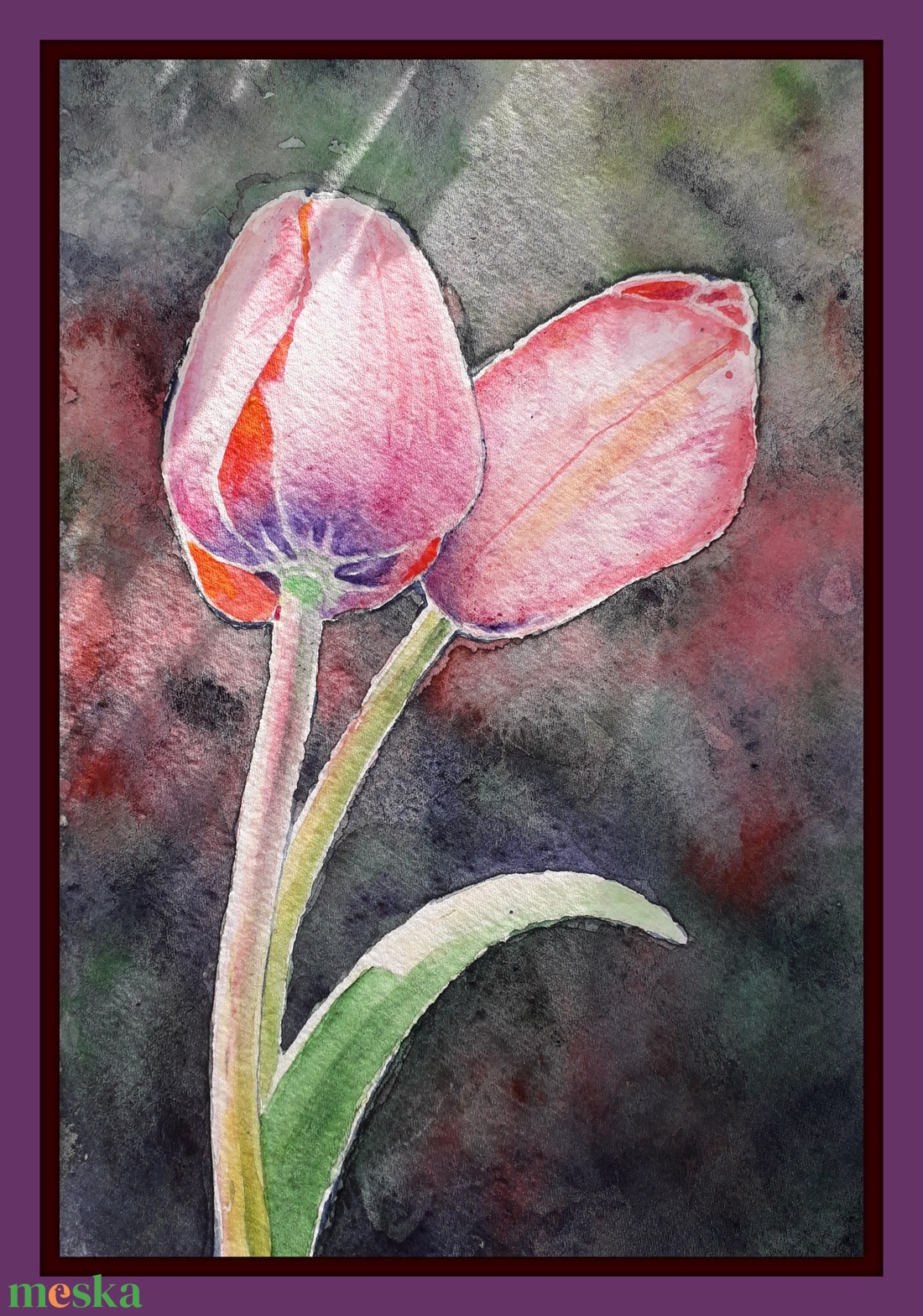 Két tulipán - művészet - festmény - akvarell - Meska.hu