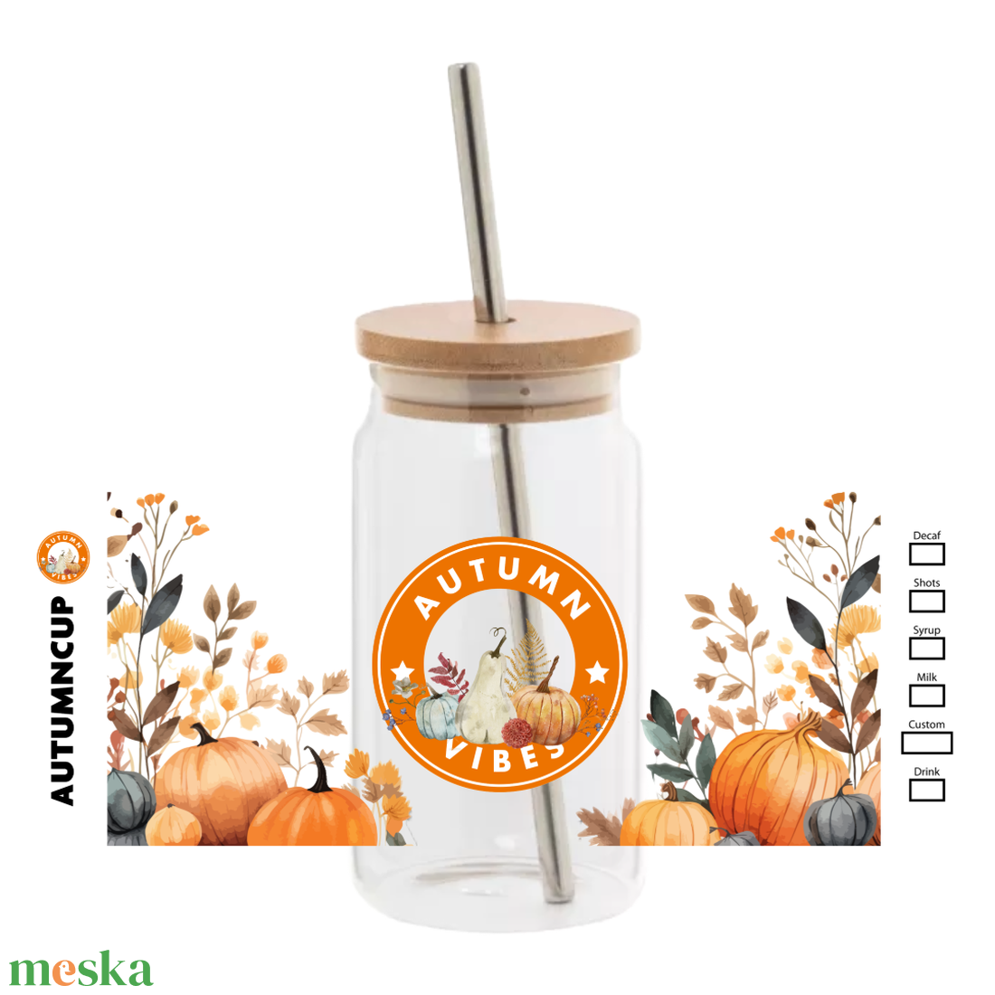 Őszi mintás öntapadó pohárfólia / pohármatrica - AUTUMNCUP (Starbucks pohár) - otthon & életmód - konyhafelszerelés, tálalás - tálalás - pohár - Meska.hu