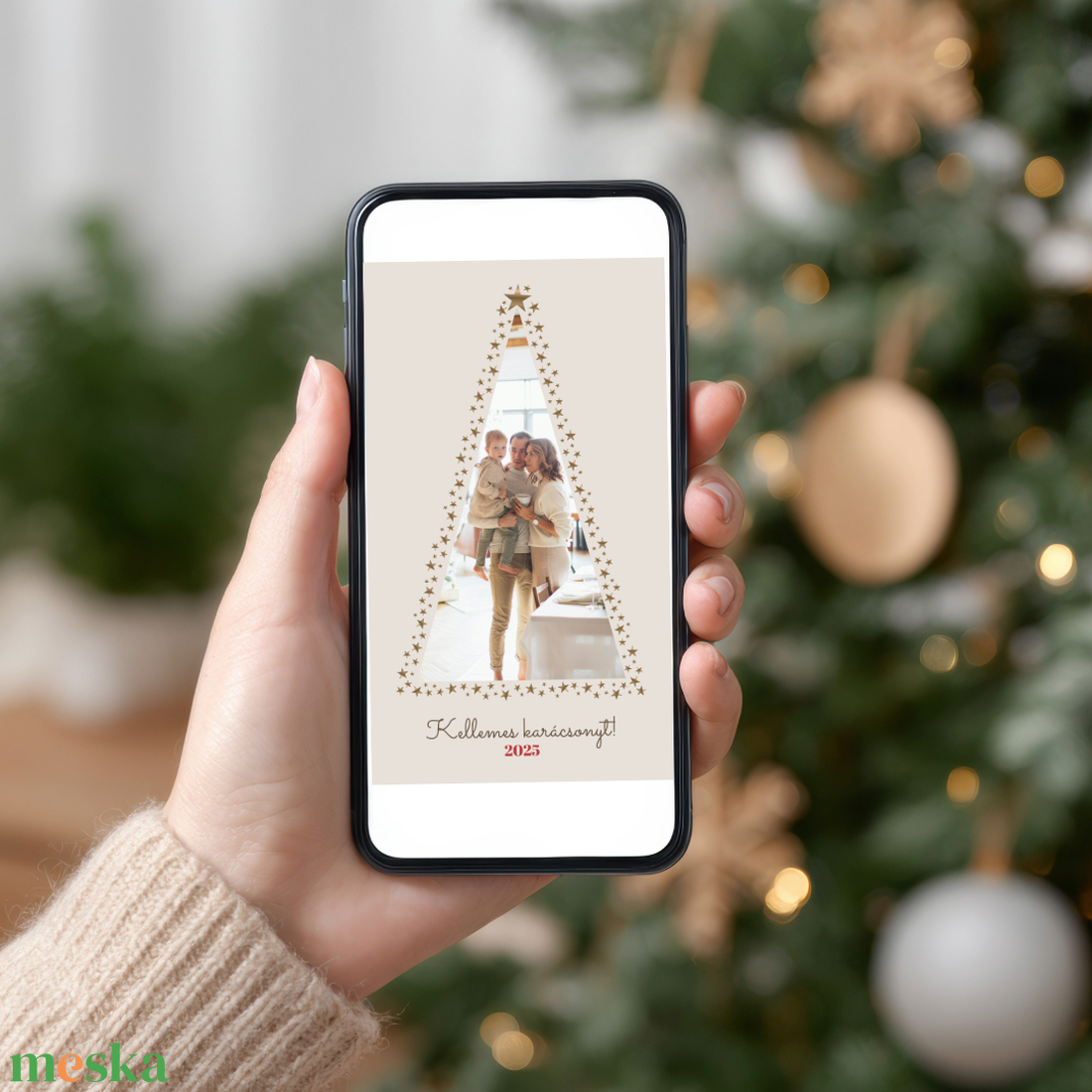 Digitális fényképes képeslap - Elegáns karácsonyi Canva sablon - egyedi és szerkeszthető üdvözlőlap mobiltelefonra - művészet - grafika & illusztráció - digitális - Meska.hu