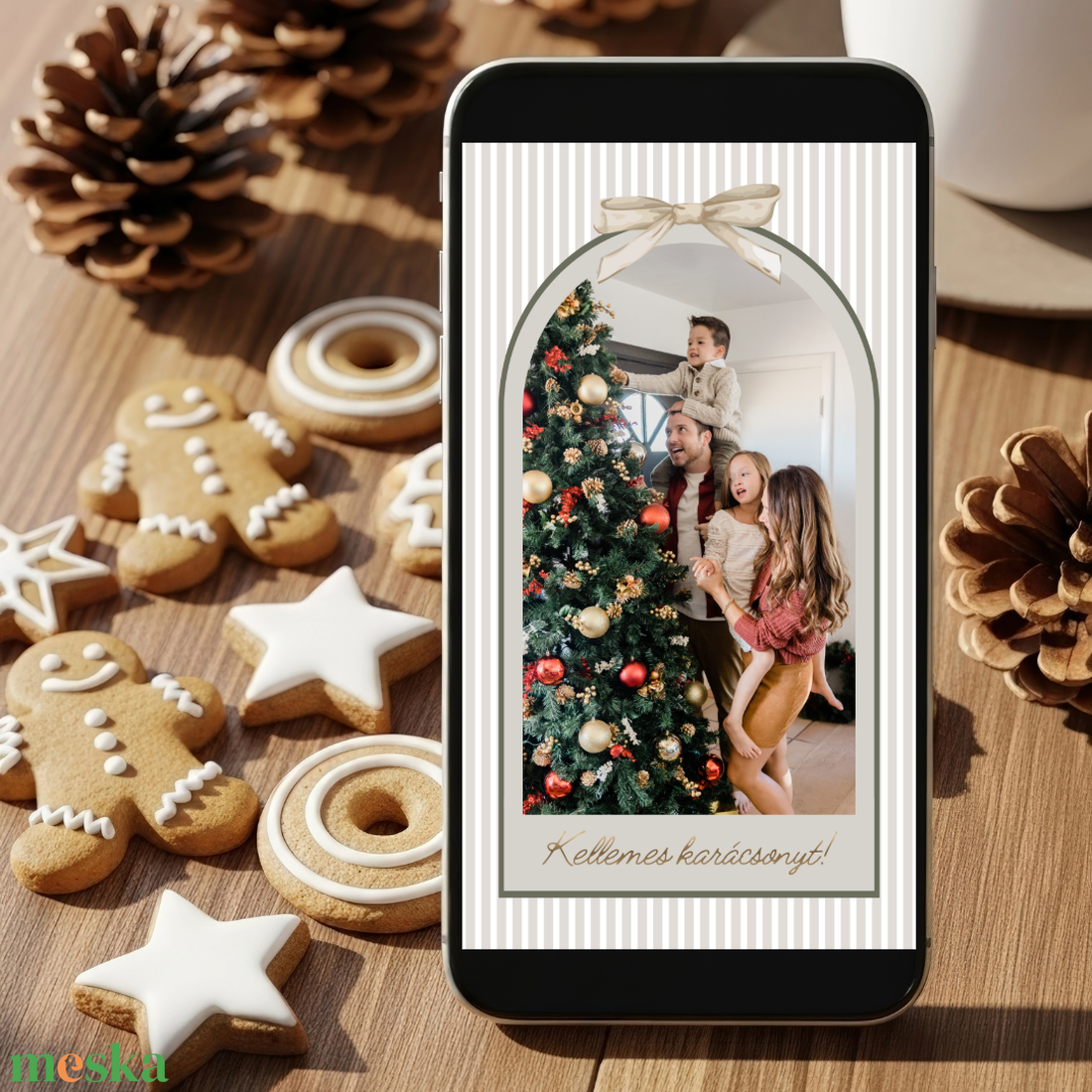 Digitális fényképes képeslap - Karácsonyi gömbös Canva sablon - egyedi és szerkeszthető üdvözlőlap mobiltelefonra - művészet - grafika & illusztráció - digitális - Meska.hu