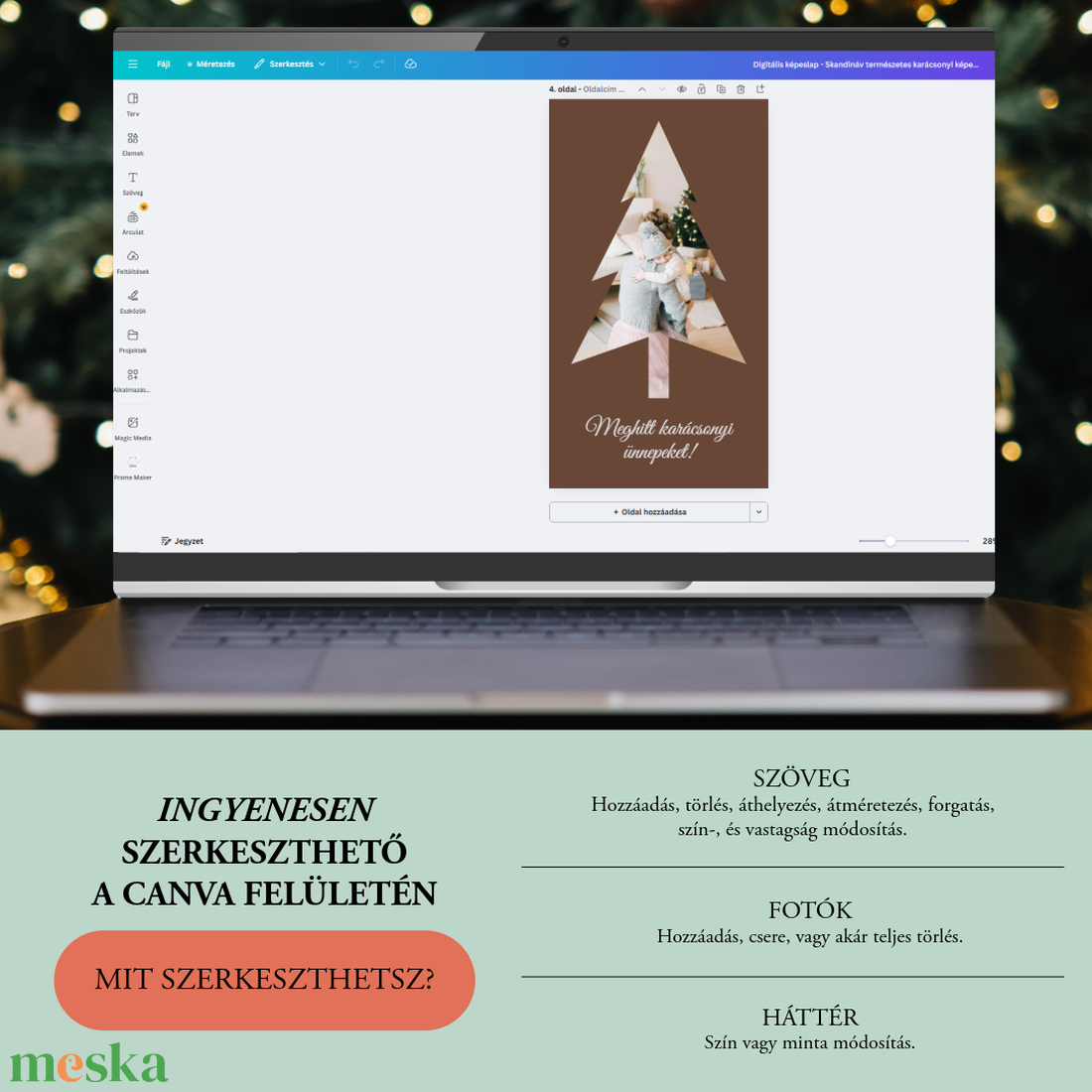 Digitális karácsonyi fényképes képeslap - Skandináv Canva sablon - egyedi és szerkeszthető üdvözlőlap mobiltelefonra - művészet - grafika & illusztráció - digitális - Meska.hu