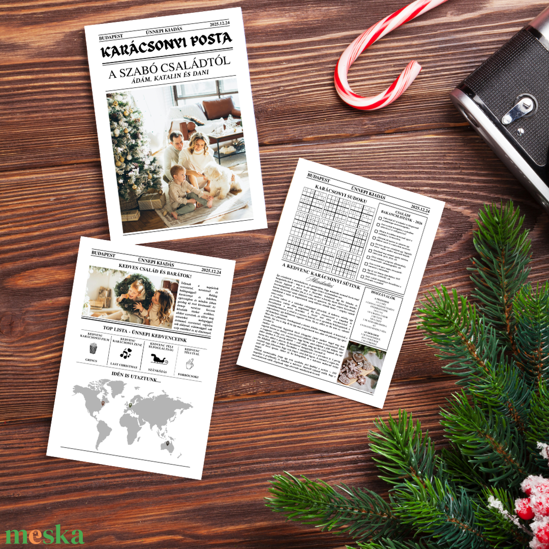 Digitális nyomtatható fényképes újság - Karácsonyi Posta Canva sablon - egyedi és szerkeszthető levél üzenet üdvözlet - művészet - grafika & illusztráció - digitális - Meska.hu