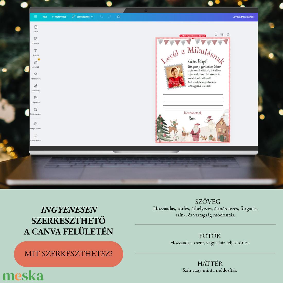Digitális fényképes levél - Levél a Mikulásnak Canva sablon - egyedi és szerkeszthető üzenet levél Télapónak - művészet - grafika & illusztráció - digitális - Meska.hu